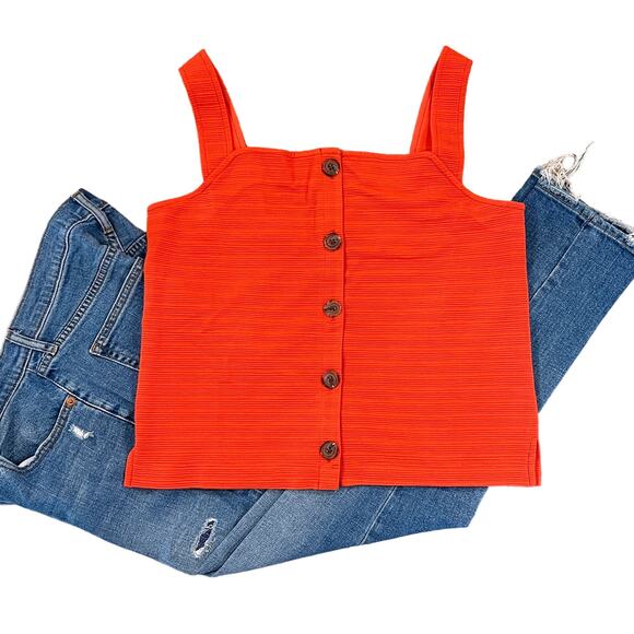 NWT J. Crew Orange/Red Textured Button-Front Tank - Picture 2 of 9
